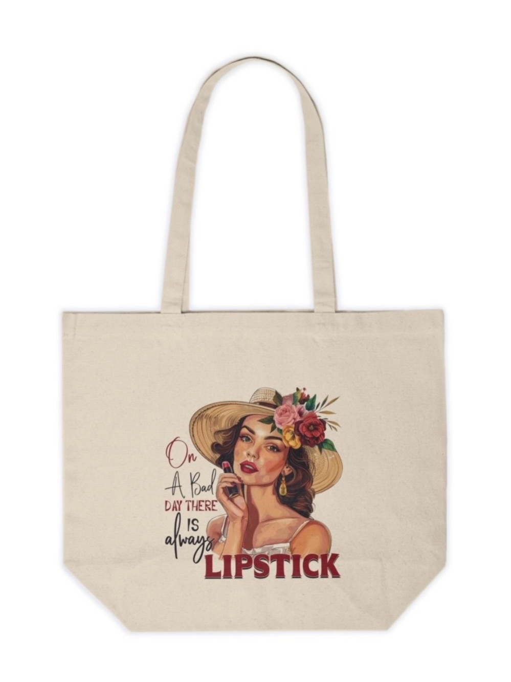 Vintage Style Lipstick Graphic Canvas Tote Bag | Aesthetic Makeup Lover Bag